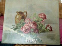 Former Painting / Oil On Canvas Signed With Roses Years 20-30