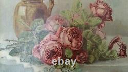 Former Painting / Oil On Canvas Signed With Roses Years 20-30