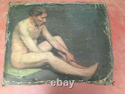 Former Painting Oil On Canvas Unknown (xix-s) Sitting Man