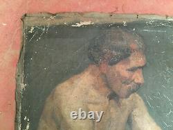 Former Painting Oil On Canvas Unknown (xix-s) Sitting Man