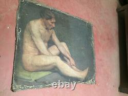 Former Painting Oil On Canvas Unknown (xix-s) Sitting Man