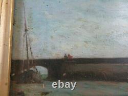 Former Painting Oil On Wood Xixe Signed Baron Marine Normandie Seine Boat