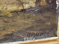 Former Painting Signed Brune. Landscape. Oil Painting On Old Wood Panel