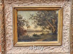 Former Painting Signed Brune. Landscape. Oil Painting On Old Wood Panel