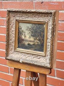 Former Painting Signed Brune. Landscape. Oil Painting On Old Wood Panel