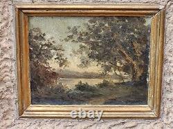 Former Painting Signed Brune. Landscape. Oil Painting On Old Wood Panel