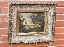 Former Painting Signed Brune. Landscape. Oil Painting On Old Wood Panel