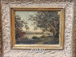 Former Painting Signed Brune. Landscape. Oil Painting On Old Wood Panel