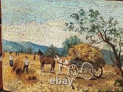 Former Painting Signed L. Ecale 1897 La Moisson. Oil Painting On Wood Panel