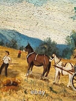 Former Painting Signed L. Ecale 1897 La Moisson. Oil Painting On Wood Panel