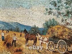 Former Painting Signed L. Ecale 1897 La Moisson. Oil Painting On Wood Panel