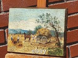 Former Painting Signed L. Ecale 1897 La Moisson. Oil Painting On Wood Panel