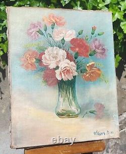 Former Painting Signed William Alber. Bouquet Of Flowers. Oil Painting On Canvas