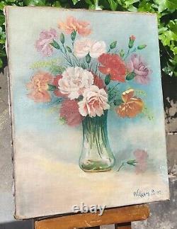 Former Painting Signed William Alber. Bouquet Of Flowers. Oil Painting On Canvas