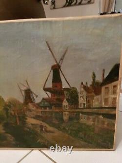Former Painting Windmill Oil On Canvas Xixth Century, Signed Cailly