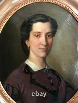 Former Portrait Of Bourgeois Woman, Oil On Canvas Napoleon III Era, Signed