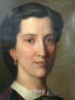 Former Portrait Of Bourgeois Woman, Oil On Canvas Napoleon III Era, Signed