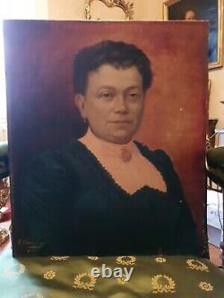 Former Portrait Of Woman Late 19th Century, Oil On Canvas Signed