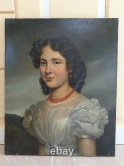 Former Portrait Painting Of Woman Circa 1820 Oil On Canvas Painting 19th Century