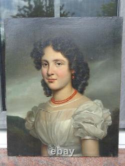 Former Portrait Painting Of Woman Circa 1820 Oil On Canvas Painting 19th Century