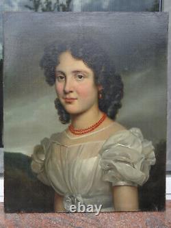 Former Portrait Painting Of Woman Circa 1820 Oil On Canvas Painting 19th Century