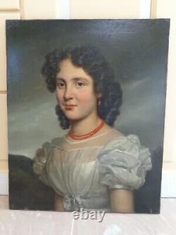 Former Portrait Painting Of Woman Circa 1820 Oil On Canvas Painting 19th Century