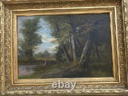 Former Table Oil On Canvas Fisherman A L Pond Epoque XIX Landscape Frame