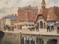 Former Table Signed Edouard Cariat. Animated Port. Oil Painting On Canvas