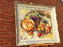 Former Table Signed Jane Bosc 1962. Still Life. Oil Painting On Canvas