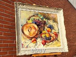 Former Table Signed Jane Bosc 1962. Still Life. Oil Painting On Canvas