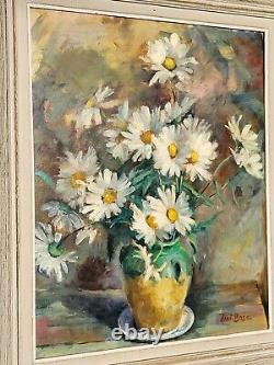 Former Table Signed Jane Bosc. Bouquet Of Flowers. Oil Painting On Canvas