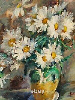 Former Table Signed Jane Bosc. Bouquet Of Flowers. Oil Painting On Canvas