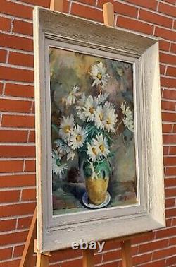 Former Table Signed Jane Bosc. Bouquet Of Flowers. Oil Painting On Canvas