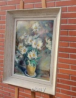 Former Table Signed Jane Bosc. Bouquet Of Flowers. Oil Painting On Canvas