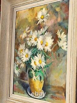 Former Table Signed Jane Bosc. Bouquet Of Flowers. Oil Painting On Canvas