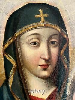 Former Table Vierge A L'enfant Oil On Byzantine Canvas Xviiith