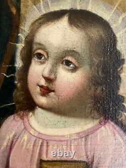 Former Table Vierge A L'enfant Oil On Byzantine Canvas Xviiith