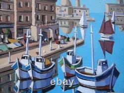 Former Table XX Oil Port Ships Naif Fauvism Attributed To Cagninacci Corsica