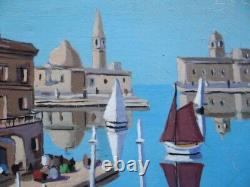 Former Table XX Oil Port Ships Naif Fauvism Attributed To Cagninacci Corsica