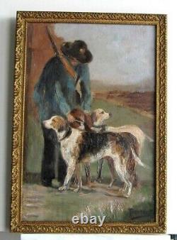 Frame Ancient Wood Dore Oil Painting On Canvas Hunter And His Dogs