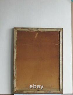 Frame Ancient Wood Dore Oil Painting On Cardboard Portrait Child And Cat