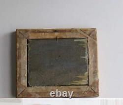 Frame Ancient Wood Dore Painting Oil On Wood Cats