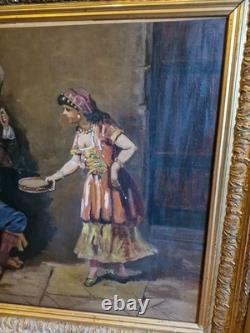 Framed Antique Painting, 19th-Century Musketeer Scene