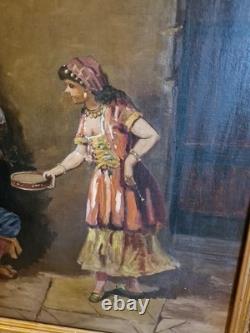 Framed Antique Painting, 19th-Century Musketeer Scene