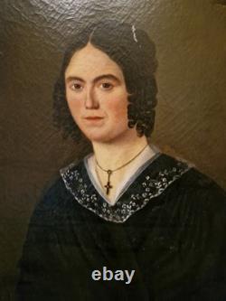 Framed Antique Painting Oil on Canvas Portrait of a Woman 19th Century