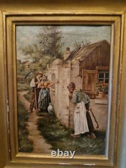 Framed Antique Painting Signed, Oil on Canvas Scene of Life