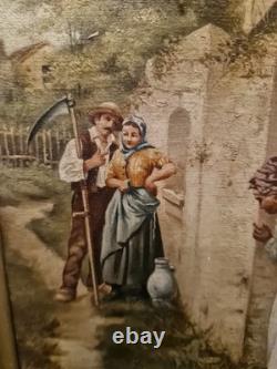 Framed Antique Painting Signed, Oil on Canvas Scene of Life