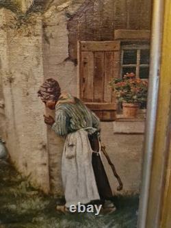 Framed Antique Painting Signed, Oil on Canvas Scene of Life