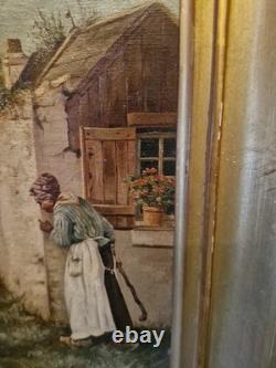 Framed Antique Painting Signed, Oil on Canvas Scene of Life