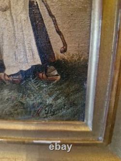 Framed Antique Painting Signed, Oil on Canvas Scene of Life